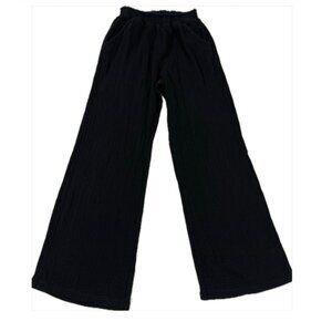 Drew Cotton Gauze Lantern Wide Leg Pants‎ Womens M Black Elastic Waist Crop